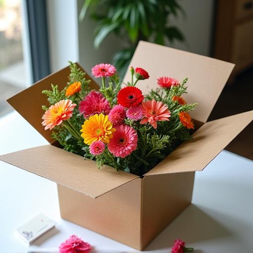 自宅に届いた花のサブスクリプションボックス。